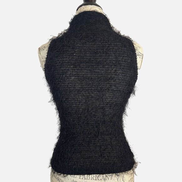 Y2K My Michelle Black Fuzzy Glitter Eyelash Knit Mock Neck Sweater Tank Top … - Picture 3 of 9